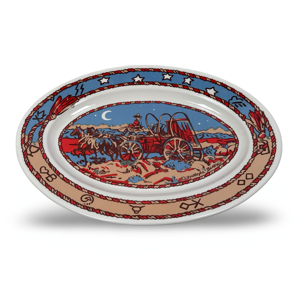 Pipestone Cow Camp Oval Serving Platter 15.5" Buckeye Blake China Western Rare